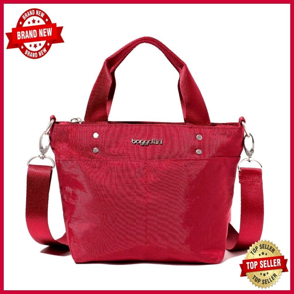 Mini Tote Bag with Crossbody Strap, Water-Resistant Nylon, 7 Pockets